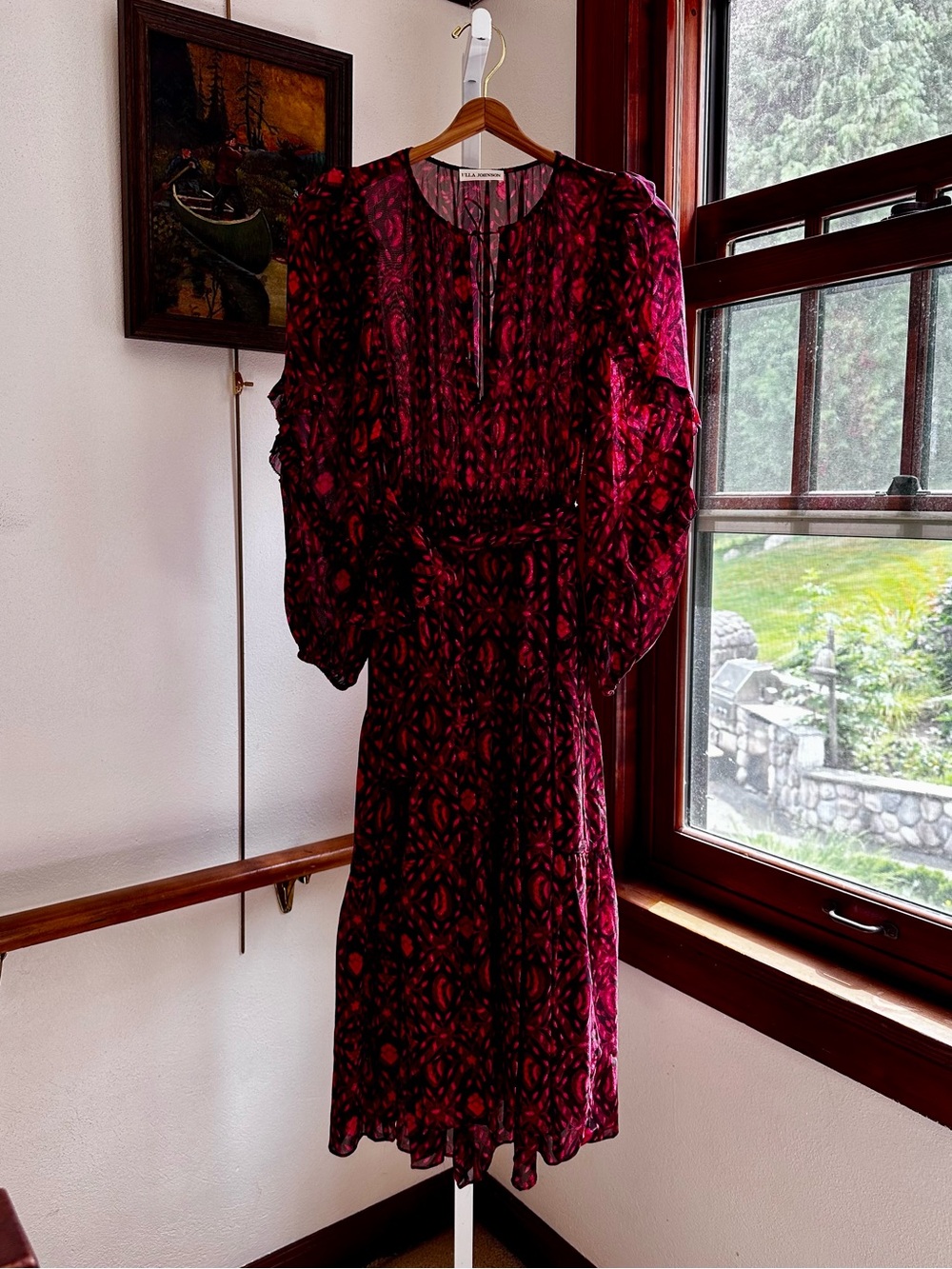 Ulla Johnson Aliya Silk Midi Dress 0 Fuchsia Floral Belted Wedding Guest - Picture 12 of 13
